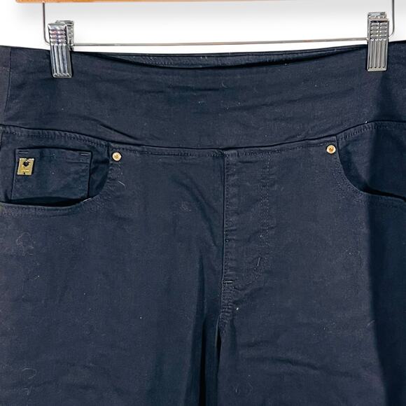 Belle by Kim Gravel Pull On Jeans Black High Rise Ankle Slit Tall Size 12 - Picture 6 of 11